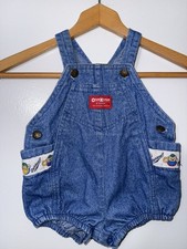 Vtg OshKosh B Gosh Baby Overalls 18 Month Denim USA Baseball Bear 90s Romper