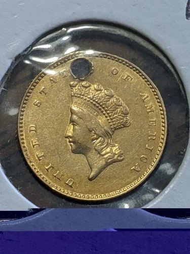 1854 Gold Indian Princess Head Dollar Type  2 (Holed)