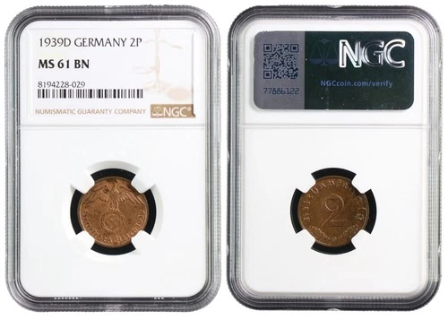 i-650721 Germany 2 Reichspfennig 1939 D. NGC MS 61 BN