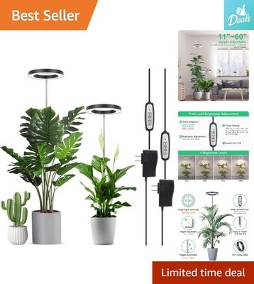 Dimmable Plant Grow Light with Auto On/Off Timer - Height Adjustable, 2 Pack