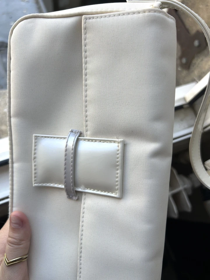 Vintage Lancôme Paris White Shoulder Bag Y2K Nylon Baguette Purse French Chic - Photo 3/4