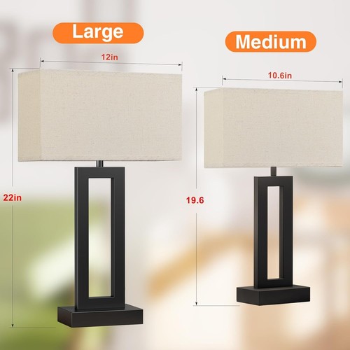 Modern Bedside Bedroom Touch Lamps Beige & Black 3 Way Dimmable USB-C+A - Picture 2 of 7
