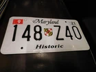 Maryland Expired License Plate MD Tag Historic 148 Z40 2021