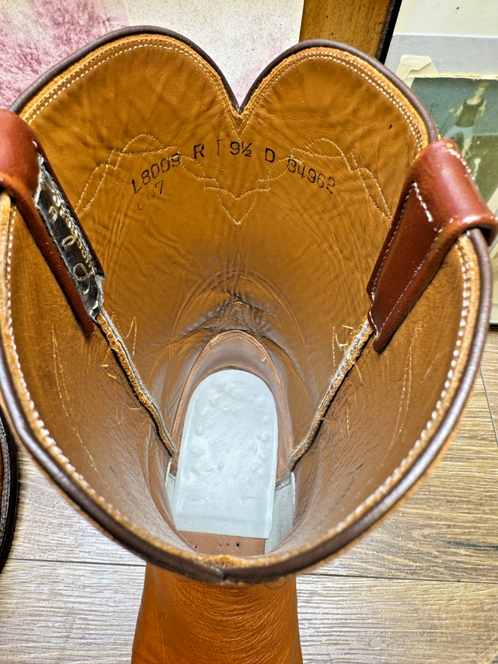 VINTAGE LUCCHESE HANDMADE EXOTIC COGNAC OSTRICH 9.5D MENS ROPER COWBOY ...