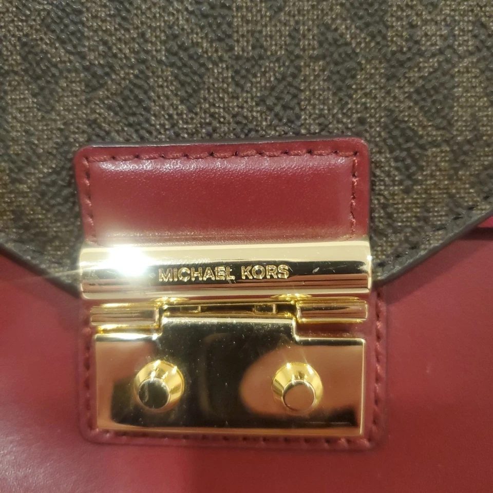 Michael Kors maroon color-block leather and logo satchel - Image 2 of 4