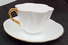 Shelley Teacup Saucer Regency Coffee Plate Gold White Bone China Vintage England