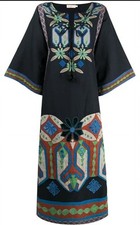 NEW $598 Tory Burch Size 2 Embroidered Kaftan Caftan Linen Blend Dress NWT