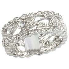 925 Sterling Silver Vintage CZ Floral Vine Ring 5/16 Inch 8mm Wide, Sizes 6-9