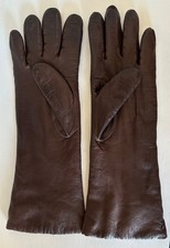 New Vintage 1985 Vintage BROWN Leather Cashmere Lined Gloves Size 7  12"