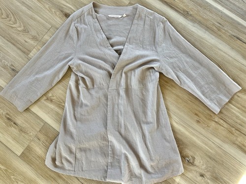 Soft Surroundings Open Cardigan Cotton Draped Beige Lightweight Topper L