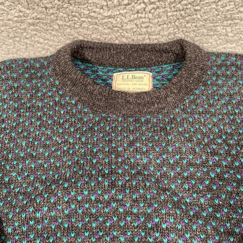 Vintage LL Bean Norwegian Wool Birds Eye Fisherman Sweater Men XL Grey w/ (see) - Picture 5 of 9