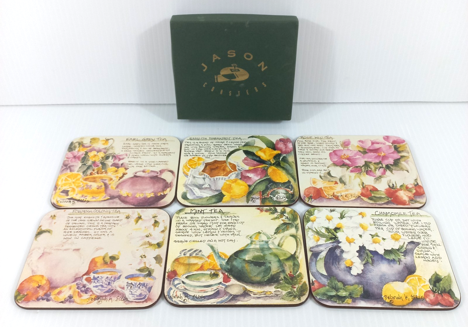 Jason Coasters Tea Time Set 6 Floral Rectangle Cork Backed New Zealand