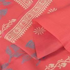 Sanskriti Vintage Sarees Pink Pure Silk Hand Block Print Sari 5 Yd Craft Fabric