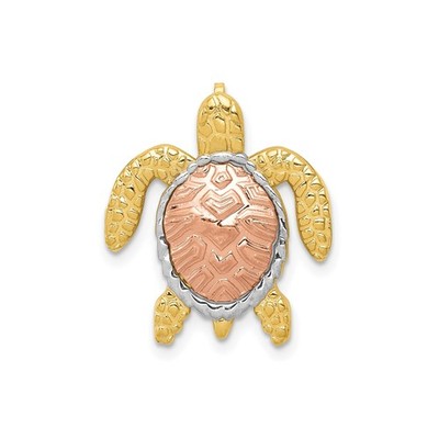 14k Bicolor Gold Meeresschildkröte Anhänger Rose Muschel gelbe Gliedmaßen Stamm Ozean Charm