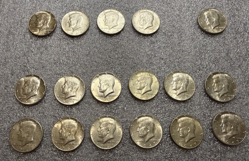 Lot Of 17 40% Silver 1965-1967 Kennedy Half Dollar US Coins Circulated Ungraded