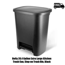 "Hefty 20.4 Gallon Extra Large Kitchen Trash Can, Step-on Trash Bin, Black "