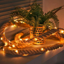 3M Solar Powered Hemp Rope String Fairy Light 2 Mode 35 LED Bulb Garden Outdoor