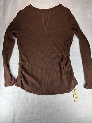 OGLmove  XL Brown Long Sleeve Soft Ribbed Top Ruched Side Pregnancy