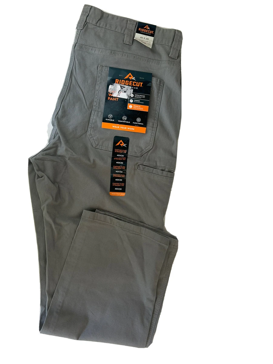 Ridgecut Mens Toughwear Pants Canvas Flex Straight Fit Workwear Cargo 40X30 Gray