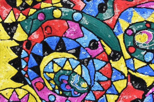 Vintage sequin Lillie Rubin skirt. Beaded sequined colorful pencil 70s 80s 28” - Picture 8 of 10