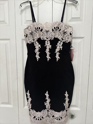 Haute Monde Embroidered Lace Black and Beige Spaghetti Strap