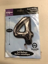 Large Silver Number 4 SuperShape Foil Balloon 24" X 36" 27984 New Four Forty 40
