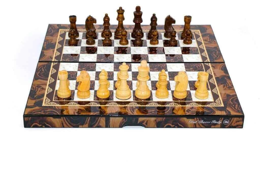 Dal Rossi Folding Mosaic Finish Chess Set 16 inch board w/ Timber Pieces