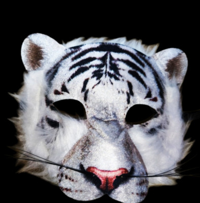 3D Tier Maske weißer Tiger mit Fell Erwachsene realistische Tiermaske Raubtier