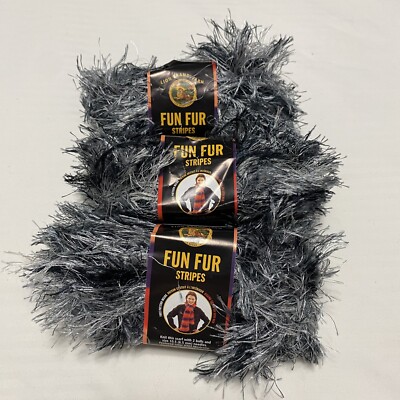 Lion Brand 3-COUNT  Night SKY  FUN FUR STRiPES Eyelash-Fringe Yarn DISCONTINUED