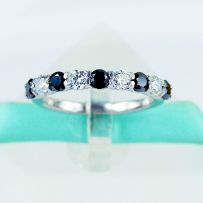 3MM Black & White Moissanite Wedding Band Ring, 925 Sterling Silver, Laszlo V