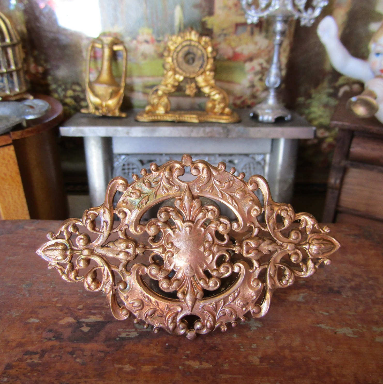 Antique Victorian FRANCE METAL CEILING CHANDELIER PIECE Miniature Picture French Antique Victorian FRANCE METAL CEILING CHANDELIER PIECE Miniature Picture French