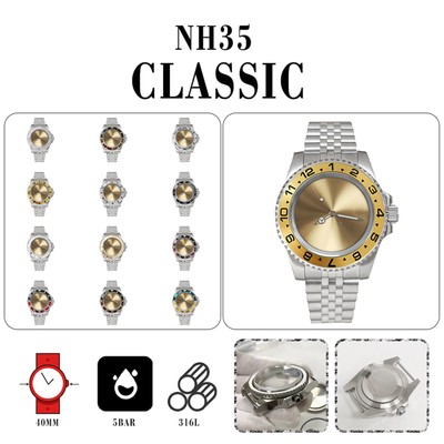 40MM Uhrengehäuse Saphirglas Gold Zifferblatt mit NH35 Uhrwerk Mechanische Uhr