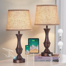 2-Pack 22" Tall Bedside Lamps with USB C A Ports and Bulbs - Touch Control Lamps