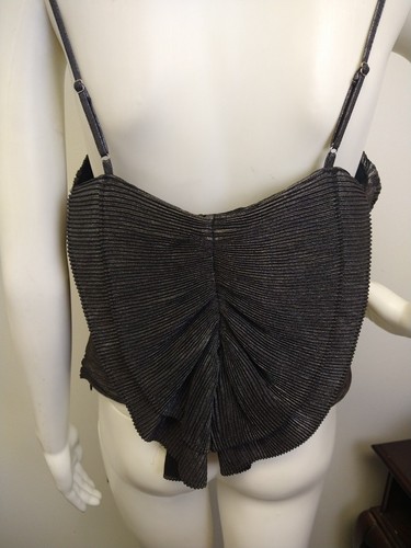 NWT Express Silver Metallic Pleated Back Bow Tank Top Womens Large Witchy Goth - Picture 1 of 5