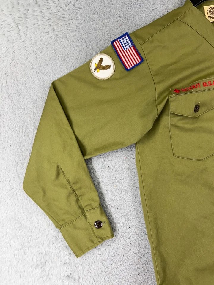 Camisa VINTAGE Boy Scouts of America Juvenil Mediana Verde Años 70 Manga Larga Foto 3 de 4