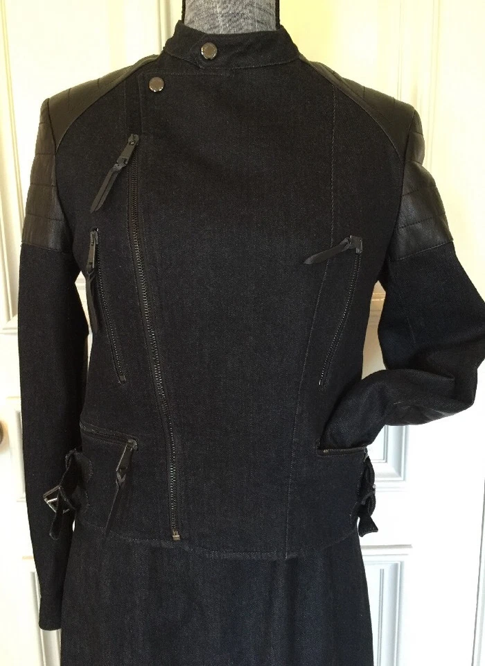 Vestido Ralph Lauren Vintage - Chaqueta Denim Negro y Cuero Talla 10 -2 Piezas Foto 3 de 4