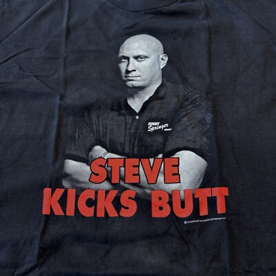 Vtg 90s Stanley Desantis Jerry Springer Steve Kicks Butt Show T