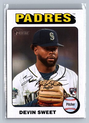 2024 Topps Heritage Devin Sweet White Border Rookie RC #242 Seattle Mariners