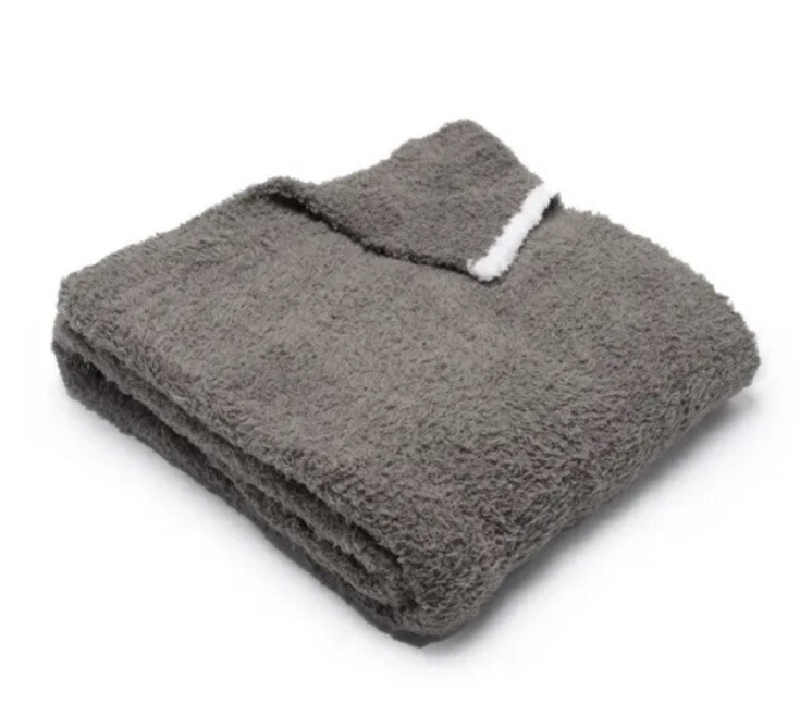 New Barefoot Dreams Cozychic Rib Trim Throw In Charcoal Grey- White 45”x60”  | eBay