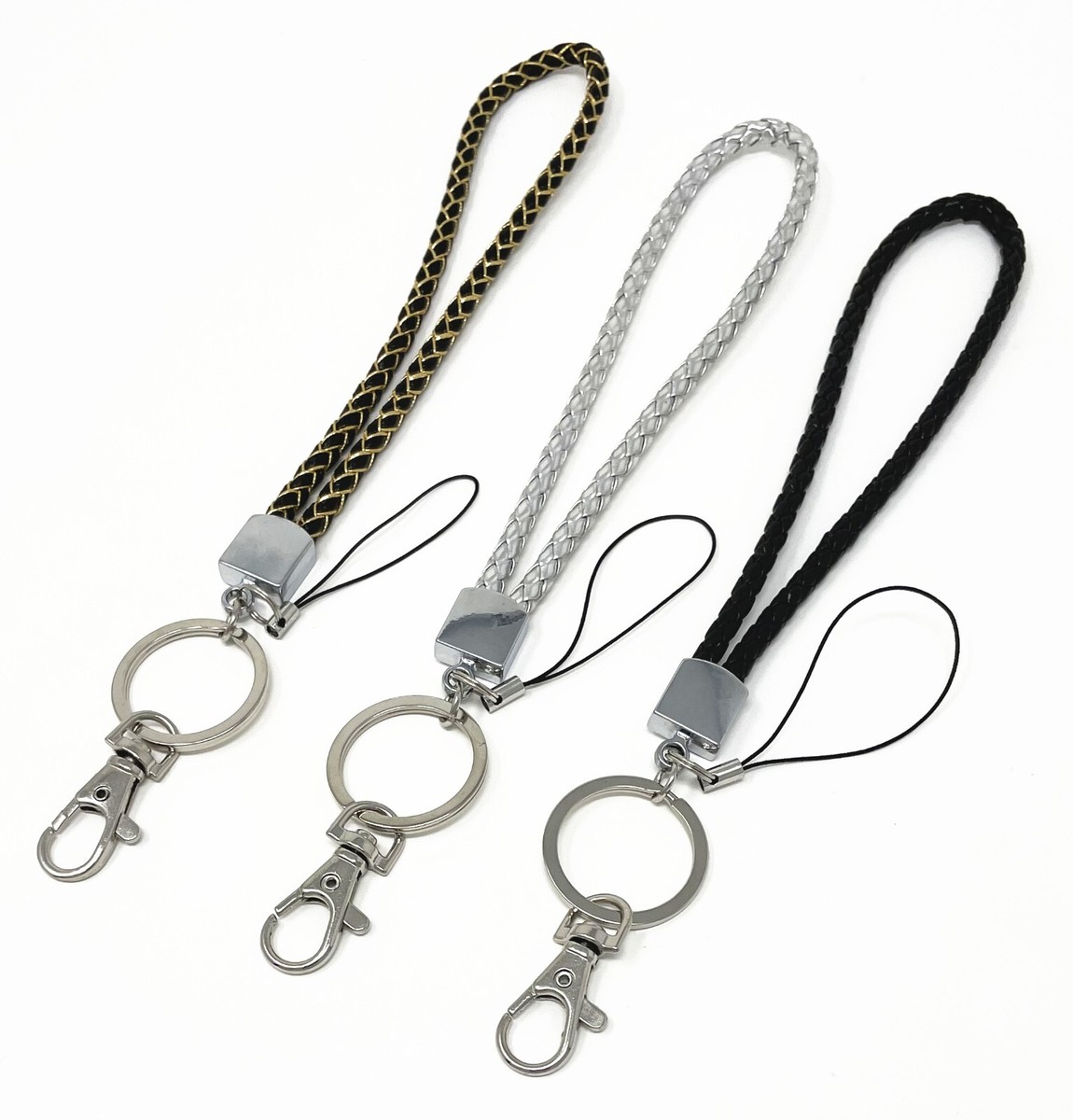 Wristlet Braided Leather Key chain Key fob color Black, Silver