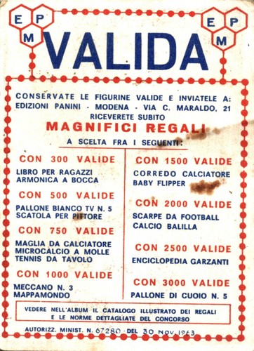 FIGURINA CALCIATORI PANINI 1963/64 - JUVENTUS - DELL'OMODARME - Mai Incollata - Picture 2 of 2