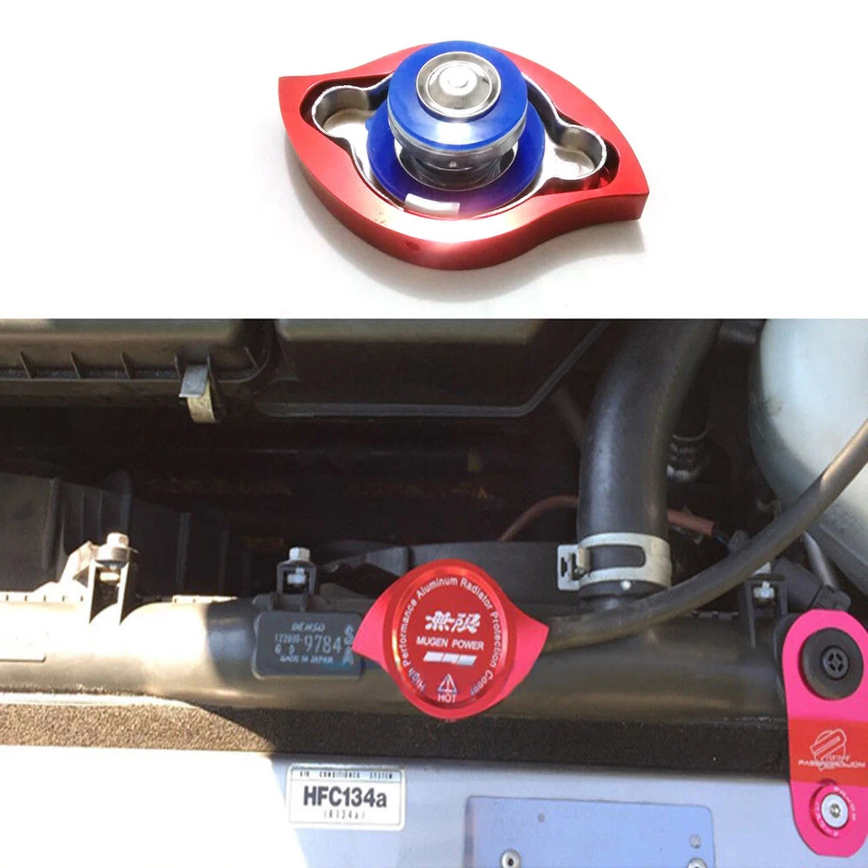 Red JDM Engine Oil Filler Cap+Radiator Cap+Battery Tie Down For Honda Acura Foto 3 de 4