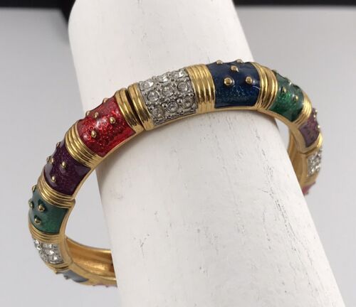 Joan River Gold Tone Enamel Rhinestone Multicolor Stretch Bracelet. #1230 - 第 1/5 張圖片