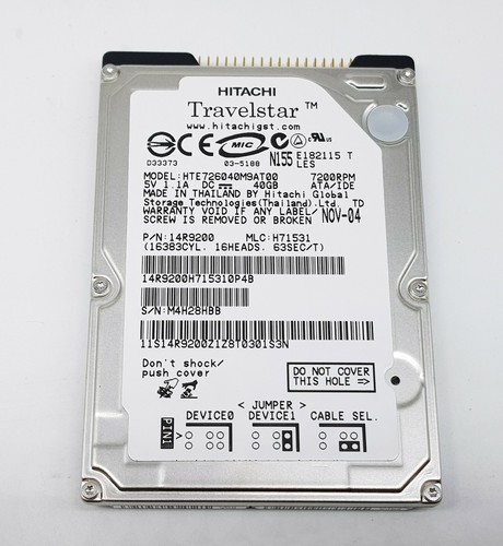 Hitachi Travelstar 14R9200 HTE726040M9AT00 40GB 7200RPM ATA/IDE 2.5" HDD - Picture 5 of 5