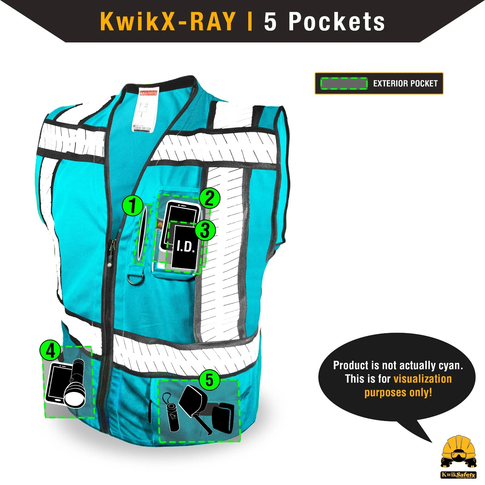 KwikSafety PURE BLUE SHERIFF ANSI Unrated PPE Surveyor Class 2 Safety Vest - product detail image 6