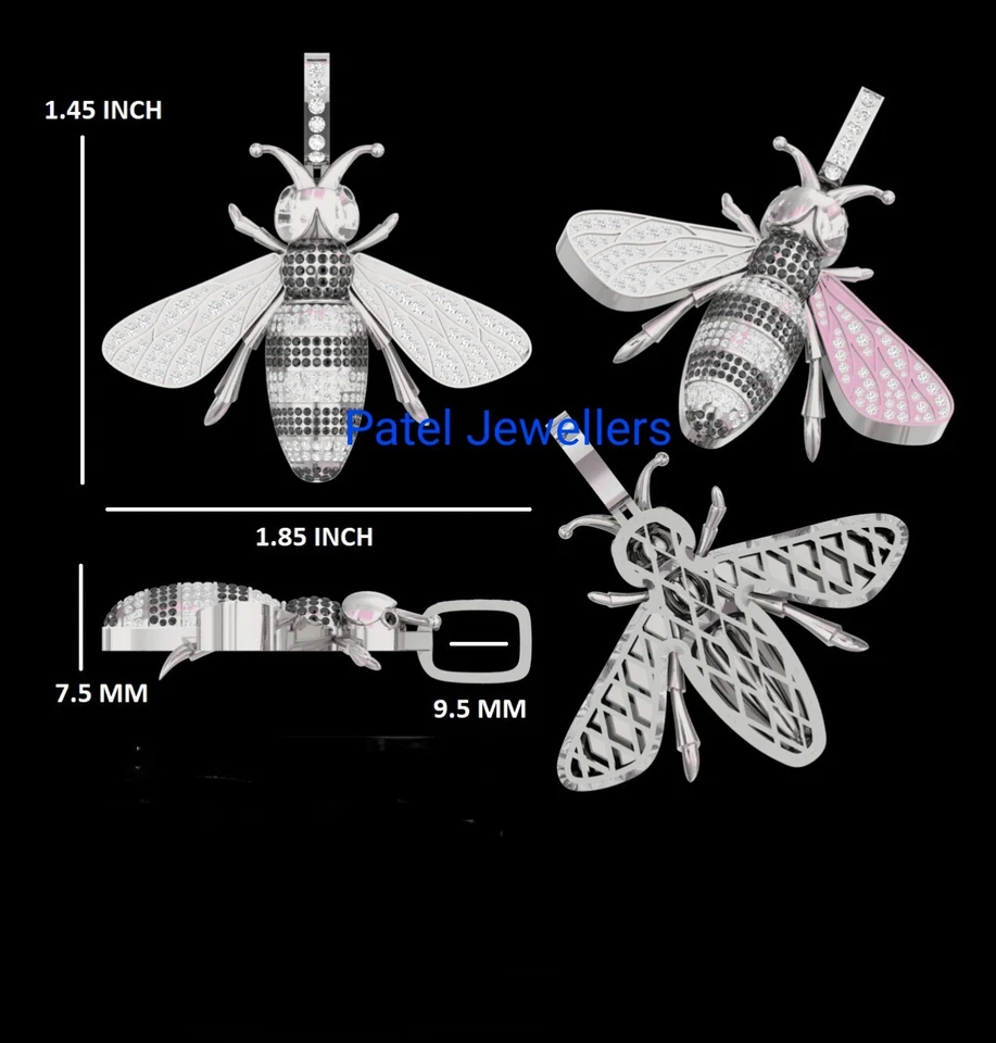 2,00 Ct Runde Simulierte Schwarze Diamant Honey-Bee Anhänger 14K Gelb Vergoldet - Bild 3 von 4