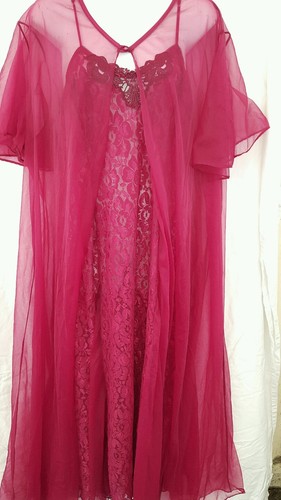 WOMAN WITHIN PINK Nightgown Robe Set STRETCH LACE Vintage Style 2X 48" BUST - Picture 2 of 7