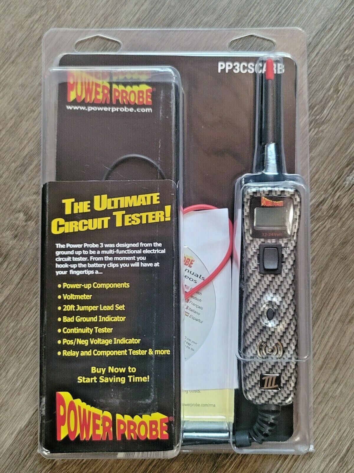 Power Probe III Circuit Tester & Voltmeter Kit Clamshell Carbon Fiber #PP3CSCARB