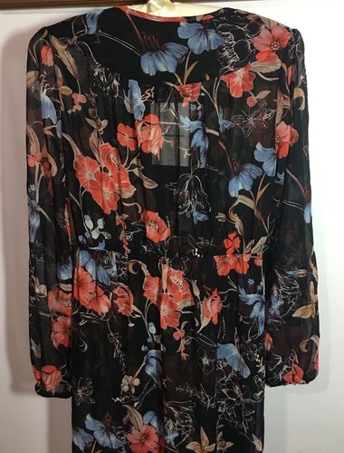 Womens Sheer Black Red Floral Shirt Dress size XS Who what wear winter bloom - Picture 7 of 7