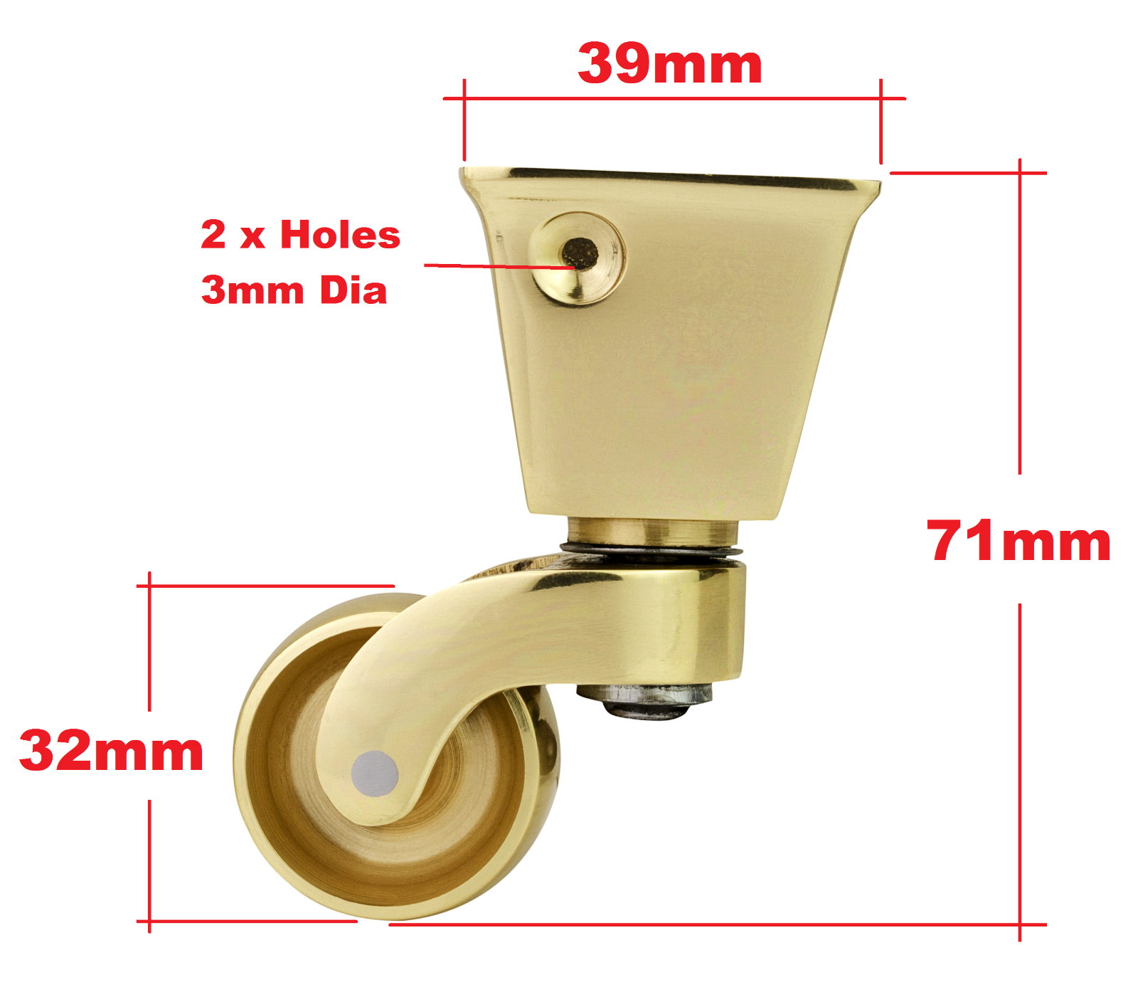 Solid Brass Castors Casters (Qty.4) 32mm Wheel Antique Furniture